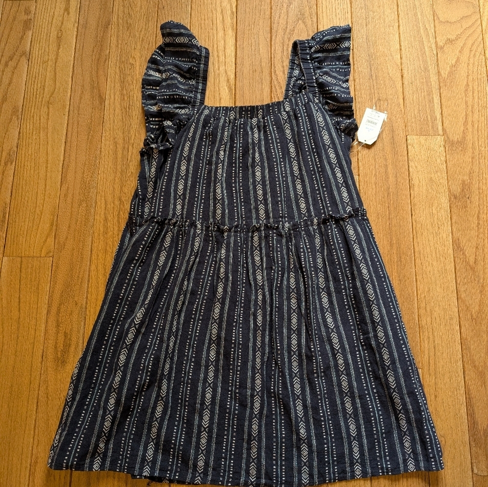Nwt Women's Time And Tru Navy Blue And White Ruffle Sleeve Dress Size Large